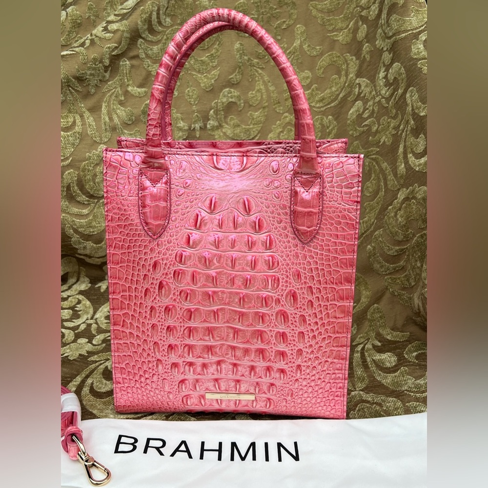 Brahmin Pink Croc-Embossed Tote Bag - Picture 2 of 9